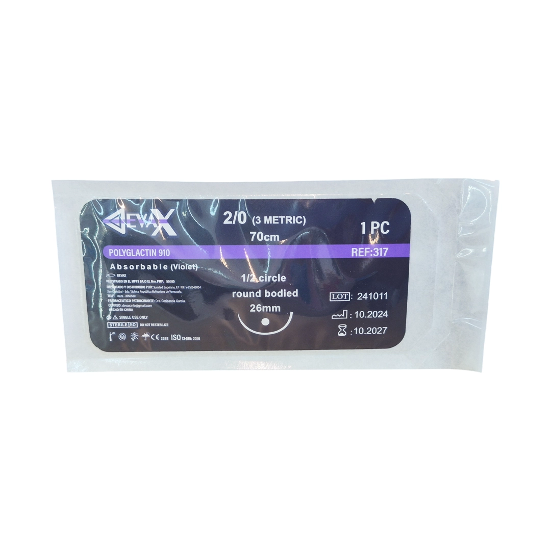 SUTURA VICRYL 2-0  SH AGUJA CURVA NO CORTANTE REF-317 (DEVAX)
