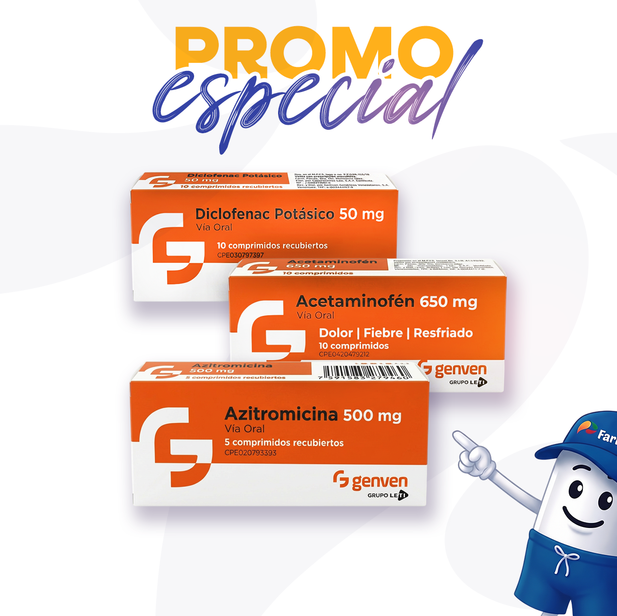 PROMO GENVEN (DIC POT 50 x 10 + ACET 650 x 10 + AZITROMI 500 x 5)