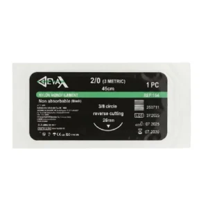 SUTURA NYLON 2-0 AGUJA CURVA CORTANTE REF 164 (DEVAX)