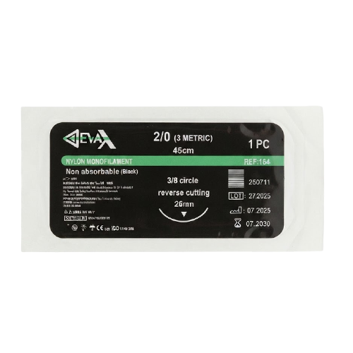 SUTURA NYLON 2-0 AGUJA CURVA CORTANTE REF 164 (DEVAX)