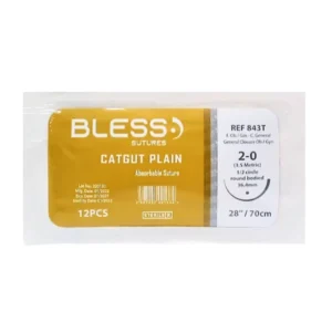 SUTURA SIMPLE CATGUT PLAIN 2-0 AGUJA CURVA NO CORTANTE REF 843T (BLESS) (MMQ)