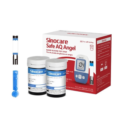 TIRAS REACTIVAS + LANCETAS AQ ANGEL  X 50 TIRAS AZUL (SINOCARE)(MMQ)
