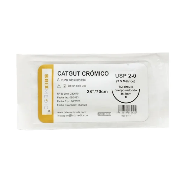 SUTURA CROMICO 0 AGUJA CURVA NO CORTANTE REF 812T 36.4MM (BRIXMEDIC)
