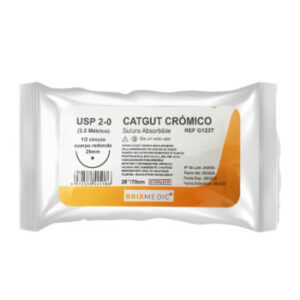 SUTURA CROMICO 2-0 AGUJA CURVA NO CORTANTE REF G123T 26MM (BRIXMEDIC)