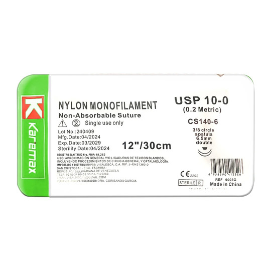 SUTURA NYLON 10-0 DOBLE AGUJA CURVA CABEZA PLANA (REF-9003G)(KAREMAX)