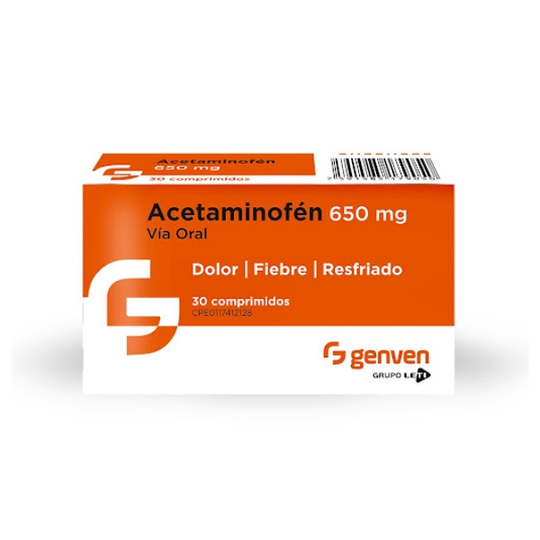 ACETAMINOFEN 650MG X 30 TAB (GENVEN)(TABLETAS)
