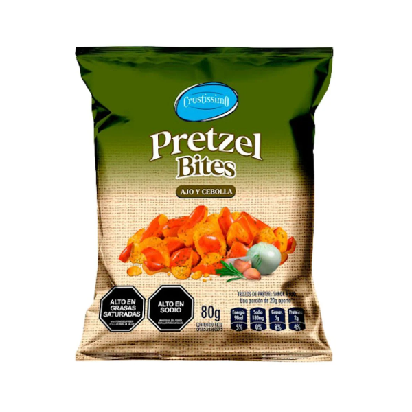 PRETZEL BITES AJO Y CEBOLLA 80GR (CRUSTISSIMO)