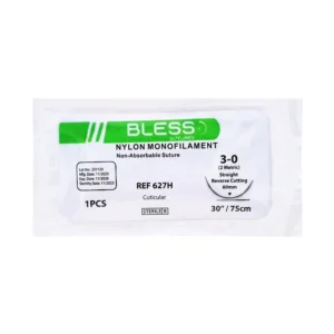 SUTURA NYLON 3-0 X 75 CM AGUJA RECTA CORTANTE REF 627H (BLESS)
