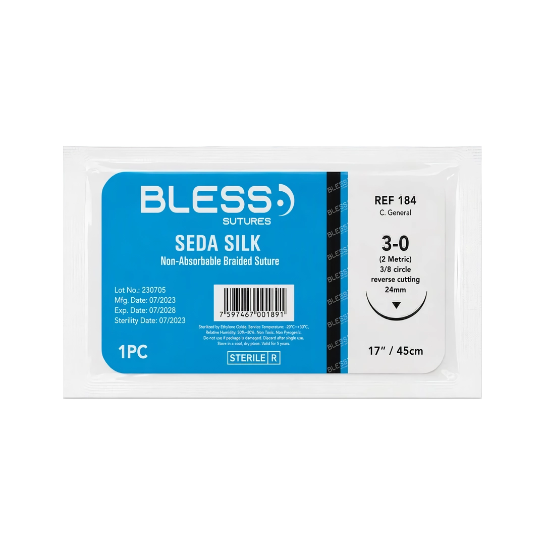 SUTURA SEDA 3-0 AGUJA CURVA CORTANTE REF 184 (BLESS)