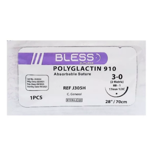 SUTURA VICRYL 3-0 AGUJA CURVA NO CORTANTE 70CM REF J338H(BLESS)