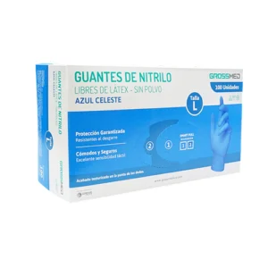 GUANTES DE EXAMEN DE NITRILO AZUL CELESTE X 100 UND TALLA L (GROSSMED)