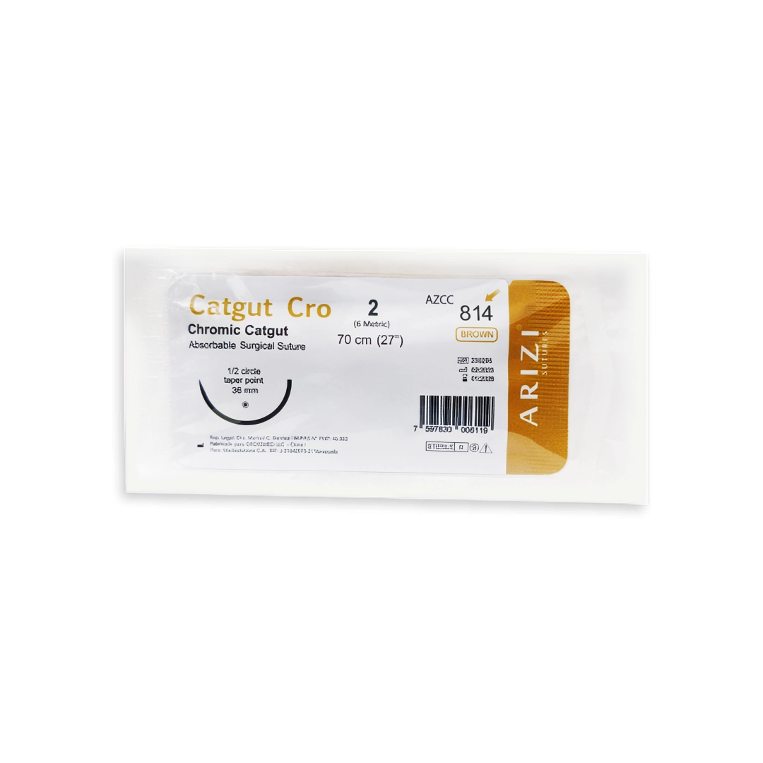 SUTURA CATGUT CRO 2 814 (CROMICO) 70CM AGUJA 1/2 CIRCULO (ARIZI)