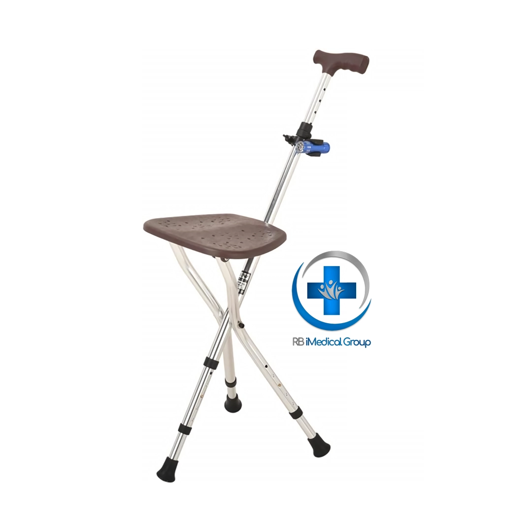 BASTON PLEGABLE CON ASIENTO Y LINTERNA 27X90CM MARRON (RB MEDICAL GROUP)