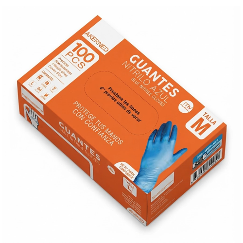 GUANTES DE NITRILO COLOR AZUL TALLA M X 100 (AKERMED)