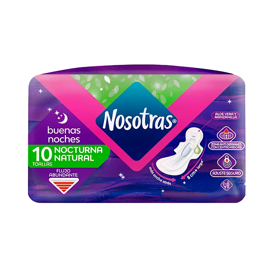 TOALLAS SANITARIAS X 10 UND NOCTURNA NATURAL (NOSOTRAS)