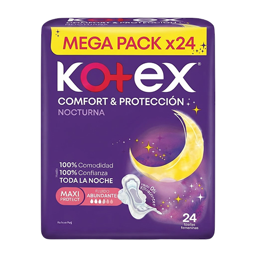 KOTEX TOLLAS SANITARIAS NOCTURNA MEGA PACK X 24 UND