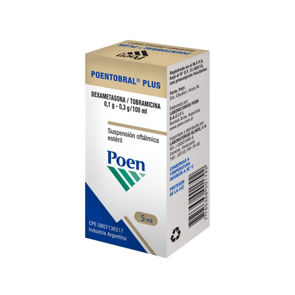 POENTOBRAL PLUS SUSP OFT 5 ML (DEXAMETASONA 0,1G/TOBRAMICINA0,3G) 100ML (POEN