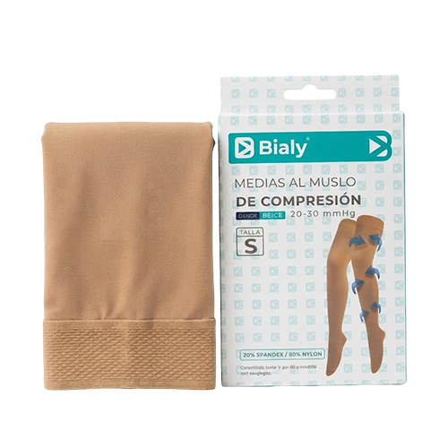 MEDIAS DE COMPRESION 15 – 20 MMHG AL MUSLO TALLA S BEAGE (BIALY)(MMQ)