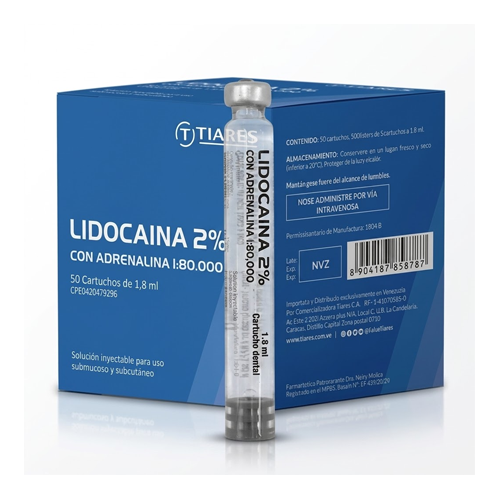 LIDOCAINA 2% CON ADRENALINA I:80.000 X 1 CARTUCHO 1.8 ML (TIARES)