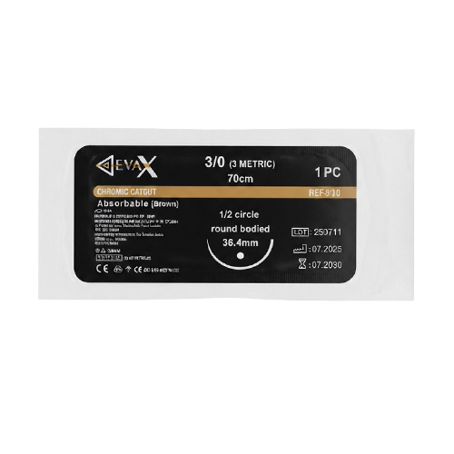 SUTURA CROMICO 3-0 AGUJA CURVA NO CORTANTE 36.4MM REF 810 (DEVAX)